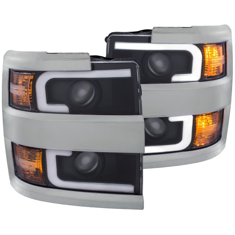 ANZO 2015-2016 Chevrolet Silverado Projector Headlights w/ Plank Style Design Black w/ Amber 111359