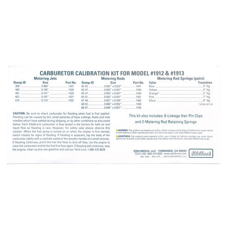 Edelbrock Calibration Kit for 1912 / 1913 1949