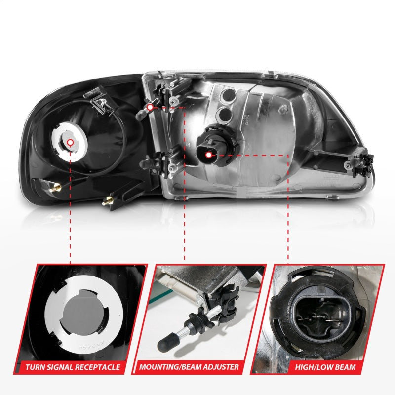 ANZO 1997-2003 Ford F150 Crystal Headlight Black w/ Parking Light 111460