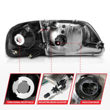 ANZO 1997-2003 Ford F150 Crystal Headlight Black w/ Parking Light 111460