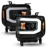 ANZO 2014-2015 GMC Sierra 1500 Projector Headlights w/ Light Bar Black Housing (Halogen Type) 111513