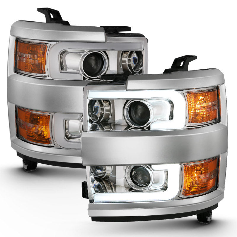 ANZO 2015-2016 Chevrolet Silverado Projector Headlights w/ Plank Style Design Chrome w/ Amber 111360