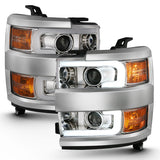 ANZO 2015-2016 Chevrolet Silverado Projector Headlights w/ Plank Style Design Chrome w/ Amber 111360