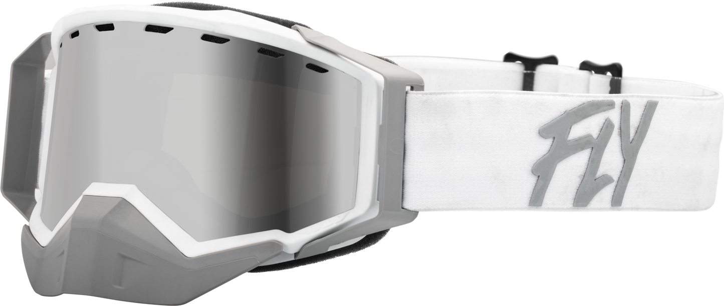 FLY RACING Zone Snow Goggle Wht/Light Gry W/ Silver Mirror/Smoke Lens 37-50274