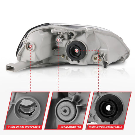 ANZO 1996-1998 Honda Civic Crystal Headlights Black 121067
