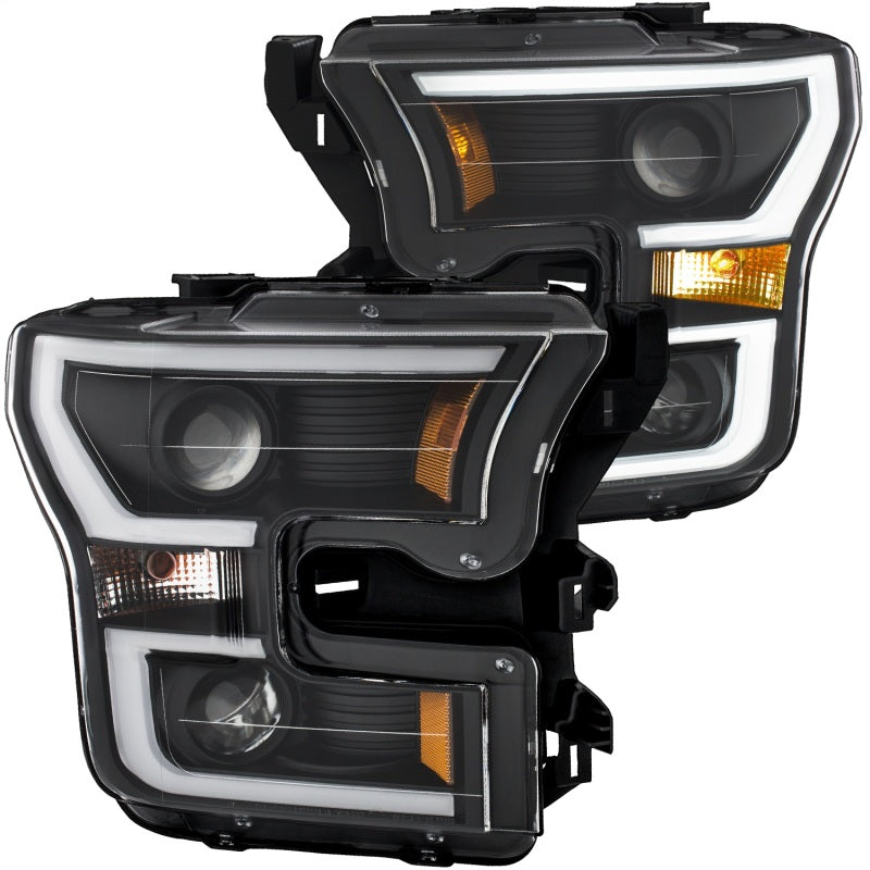 ANZO 2015-2017 Ford F-150 Projector Headlights w/ Plank Style Switchback Black w/ Amber 111357