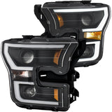 ANZO 2015-2017 Ford F-150 Projector Headlights w/ Plank Style Switchback Black w/ Amber 111357