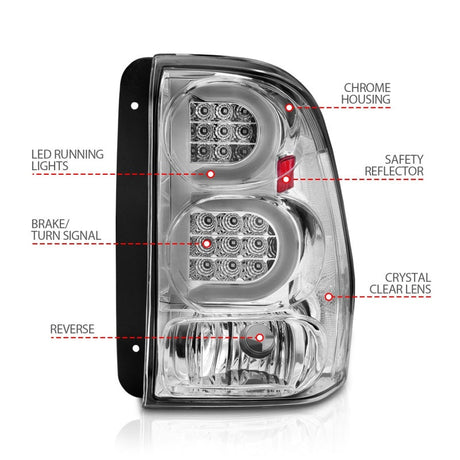 ANZO 2002-2009 Chevrolet Trailblazer LED Tail Lights w/ Light Bar Chrome Housing Clear Lens 311373
