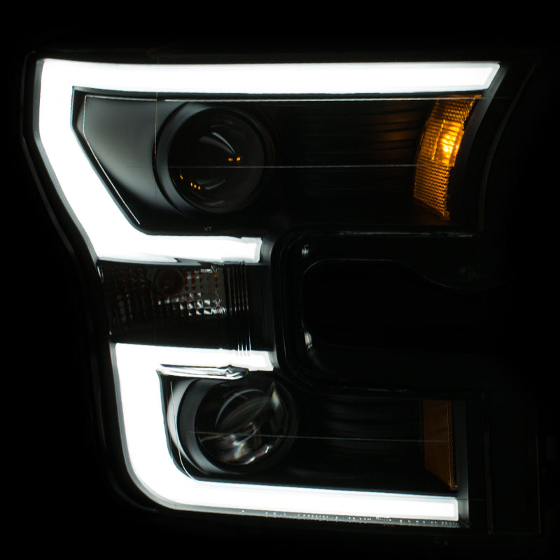 ANZO 2015-2016 Ford F-150 Projector Headlights w/ Plank Style Design Black w/ Amber 111347