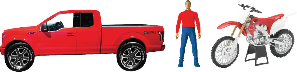 NEW-RAYReplica 1:14 Truck/Race Bike Ford Red/Honda Crf450r Red02216A