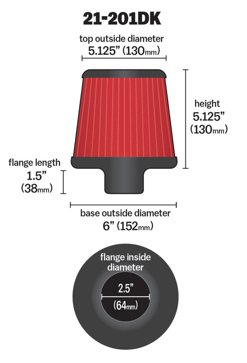 AEM 2.50 inch Short Neck 5 inch Element Filter Replacement 21-201DK