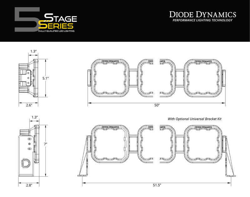 Diode Dynamics Jeep JL SS5 Sport CrossLink Windshield - White Combo Lightbar Kit DD6821