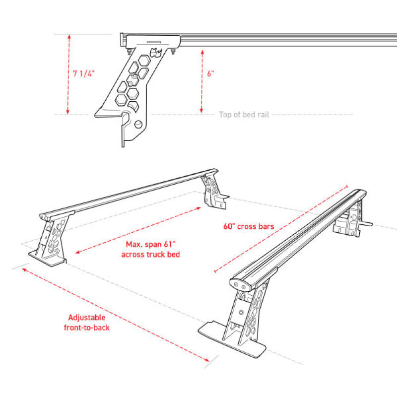 Go Rhino 20-22 Jeep Gladiator JT/16-22 Toy. Tacoma/05-21 Nssn Frontier XRS Cross Bars Kit - Tex. Blk 5935000T