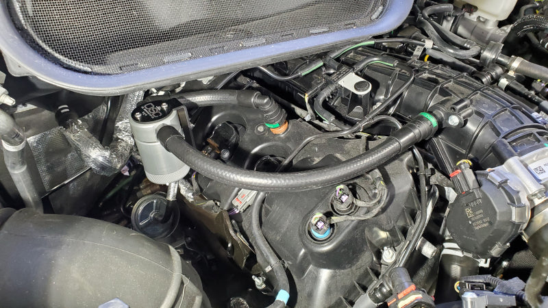 J&L 15-22 Ford Transit 150/250/350 3.5L EcoBoost Passenger Side Oil Separator 3.0 - Clear Anodiz 3025P-C