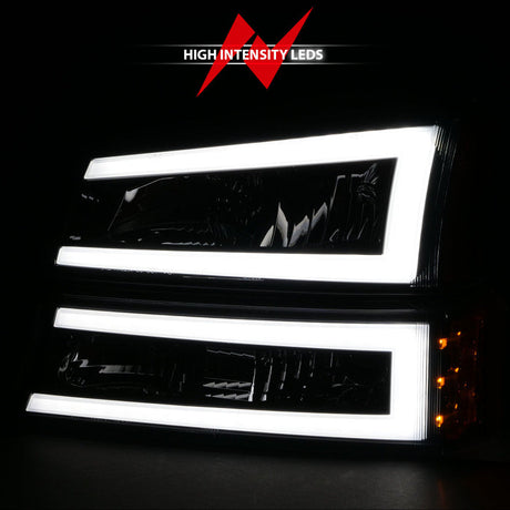 ANZO 2003-2006 Chevrolet Silverado 1500 Crystal Headlights w/ Light Bar Black Housing 111501