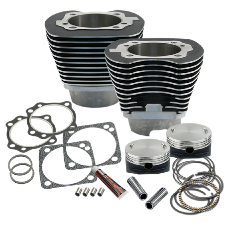 S&S Cycle 99-06 BT 4-1/8in Bore Cylinder & Piston Kit - Wrinkle Black 910-0226