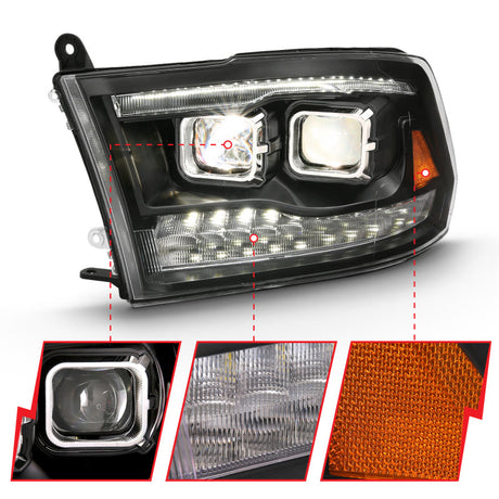ANZO 2009-2018 Dodge Ram 1500 Projector H.L. Switchback Chrome Amber 111442