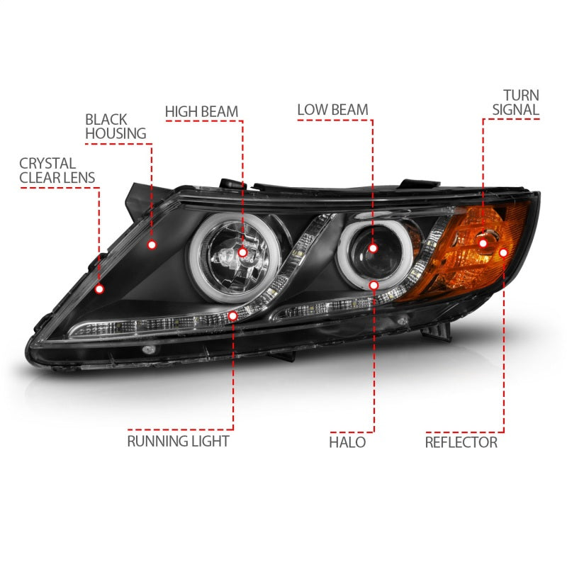 ANZO 2011-2013 Kia Optima Projector Headlights w/ Halo Black (CCFL) 121460