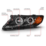 ANZO 2011-2013 Kia Optima Projector Headlights w/ Halo Black (CCFL) 121460
