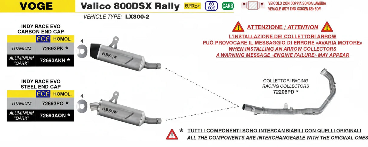 Arrow  Voge Valico 800dsx Rally E5+ 2025 Stainless Steel Collectors - 72208pd