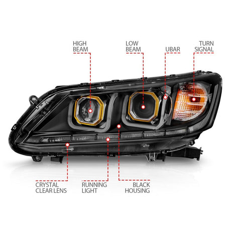 ANZO 2013-2015 Honda Accord Projector Headlights w/ U-Bar Black 121492