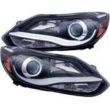 ANZO 2012-2014 Ford Focus Projector Headlights w/ Plank Style Design Black 121490