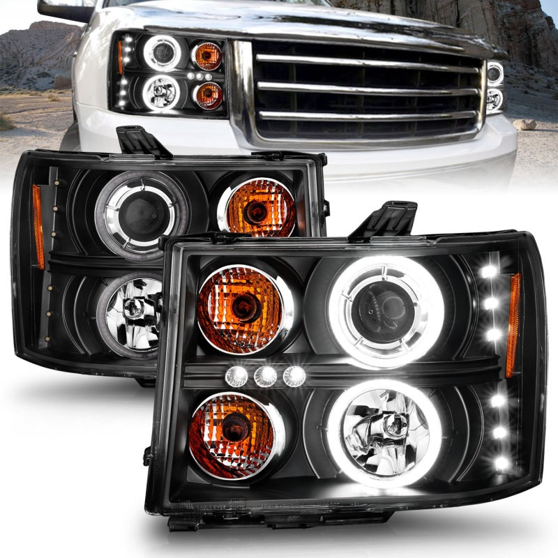 ANZO 2007-2013 Gmc Sierra 1500 Projector Headlights w/ Halo Black 111125