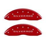 MGP Front set 2 Caliper Covers Engraved Front Silverado Red finish silver ch 14207FSILRD