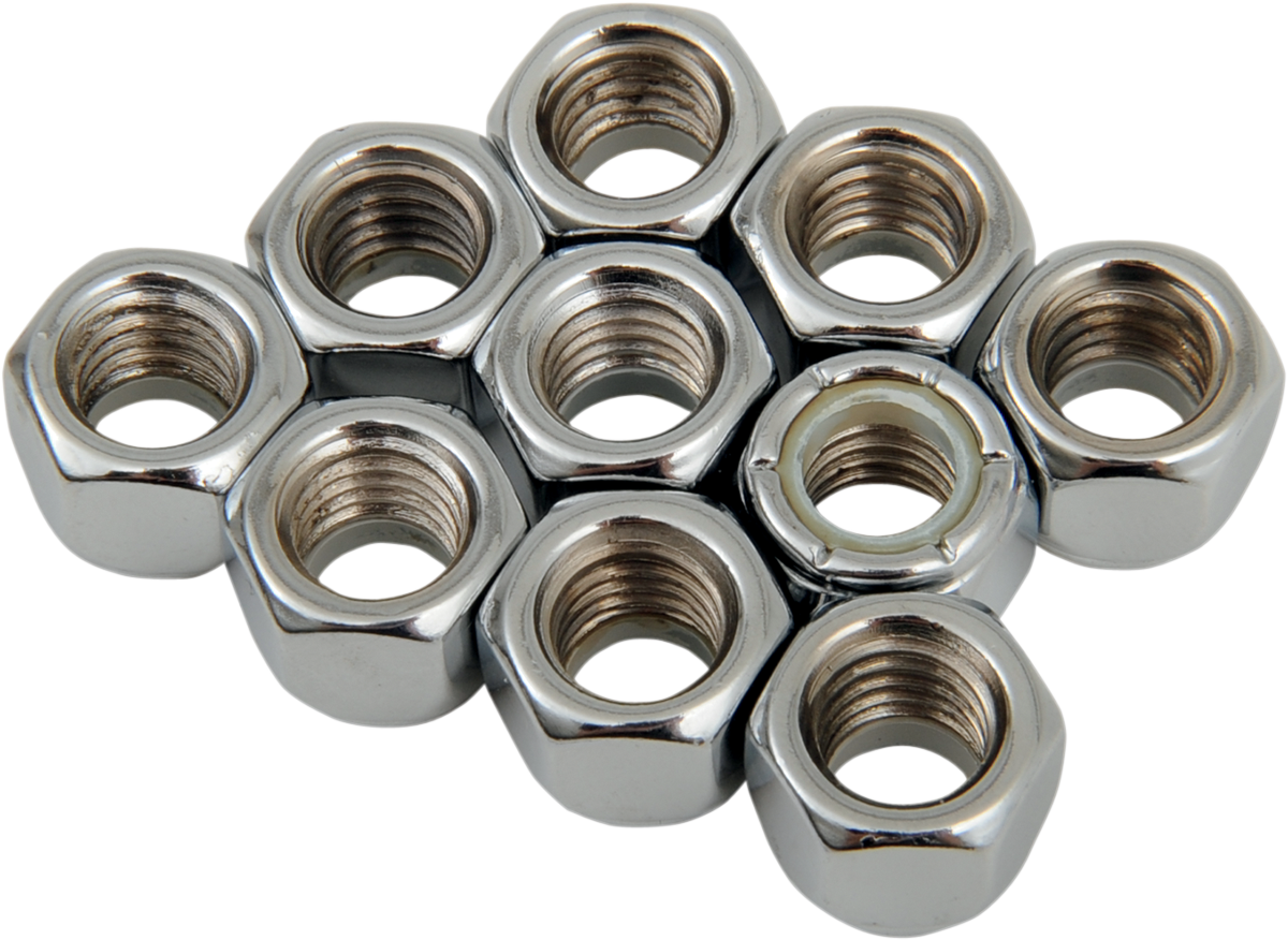 DRAG SPECIALTIES Nuts - Nylon - Chrome - 3/8"-16 MPB277