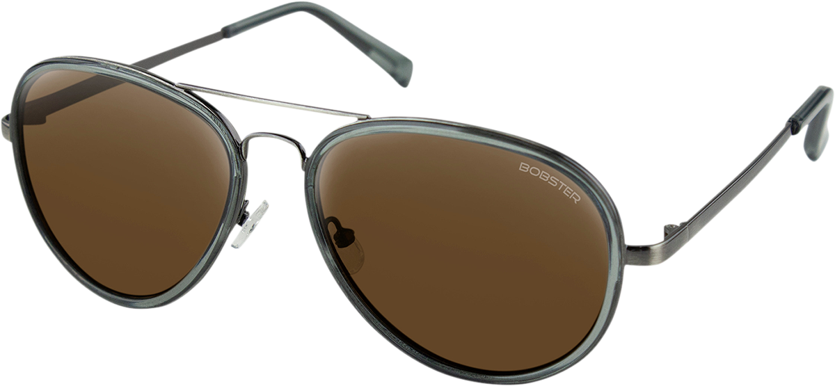 BOBSTER Goose Sunglasses - Gloss Clear Slate Gunmetal - Brown HD Silver Mirror BGSE101HD