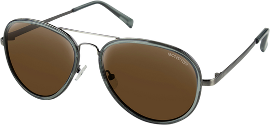 BOBSTER Goose Sunglasses - Gloss Clear Slate Gunmetal - Brown HD Silver Mirror BGSE101HD