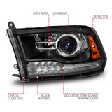 ANZO 09-18 Dodge Ram 1500/2500/3500 LED Plank Style Headlights Switchback + Sequential - Matte Black 111609