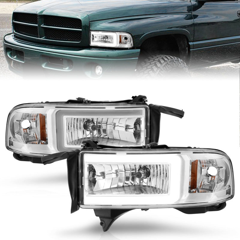 ANZO 94-02 Dodge RAM Crystal Headlight - w/ Light Bar Chrome Housing 111555