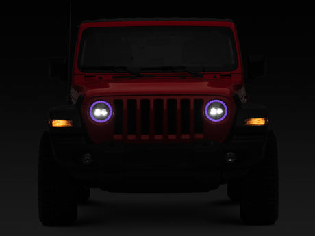 Raxiom 18-22 Jeep Wrangler JL/JT Axial 9-Inch LED Headlights w/RGB Halo- Blk Housing (Clear Lens) J142668
