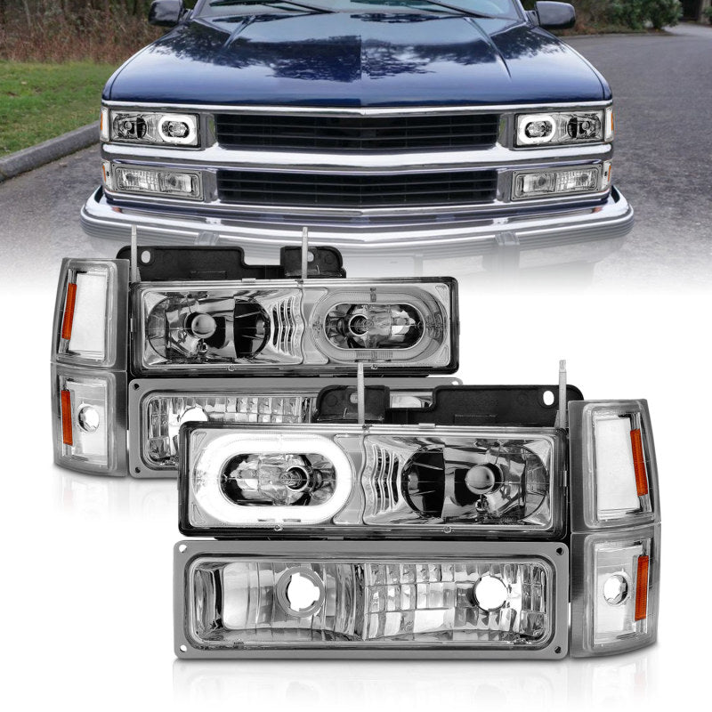 ANZO 88-98 Chevrolet C1500 Crystal Headlights Chrome Housing w/ Signal and Side Marker Lights 111508