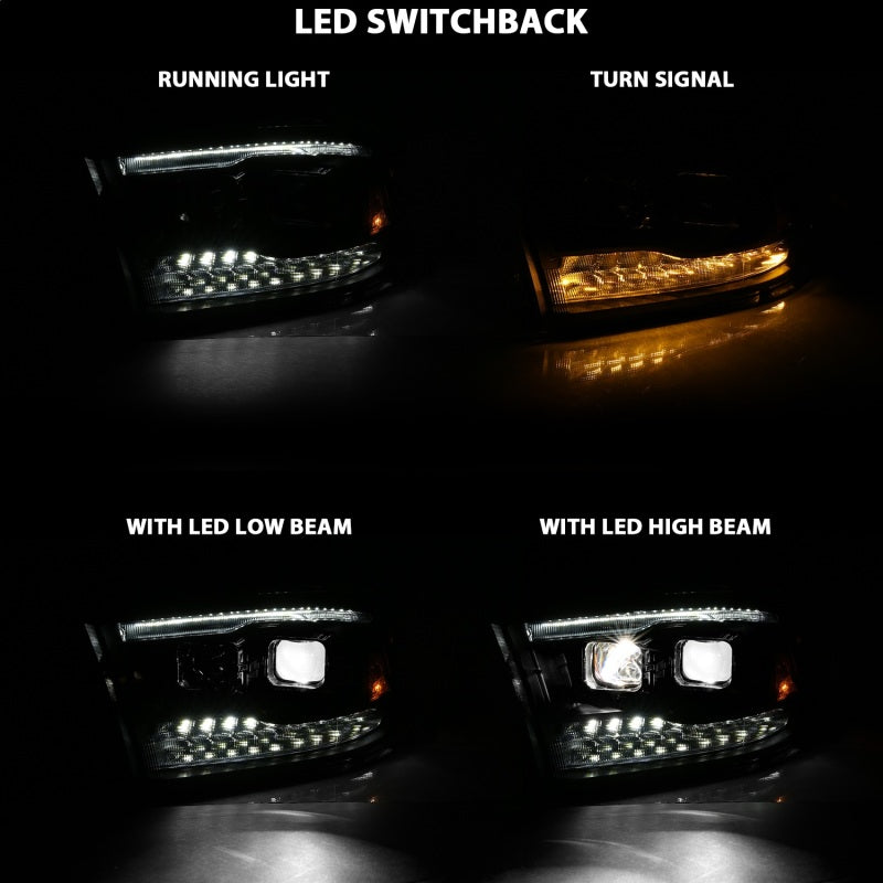 ANZO 2009-2018 Dodge Ram 1500 Led Projector Plank Style Switchback H.L Halo Black Amber (OE Style) 111464
