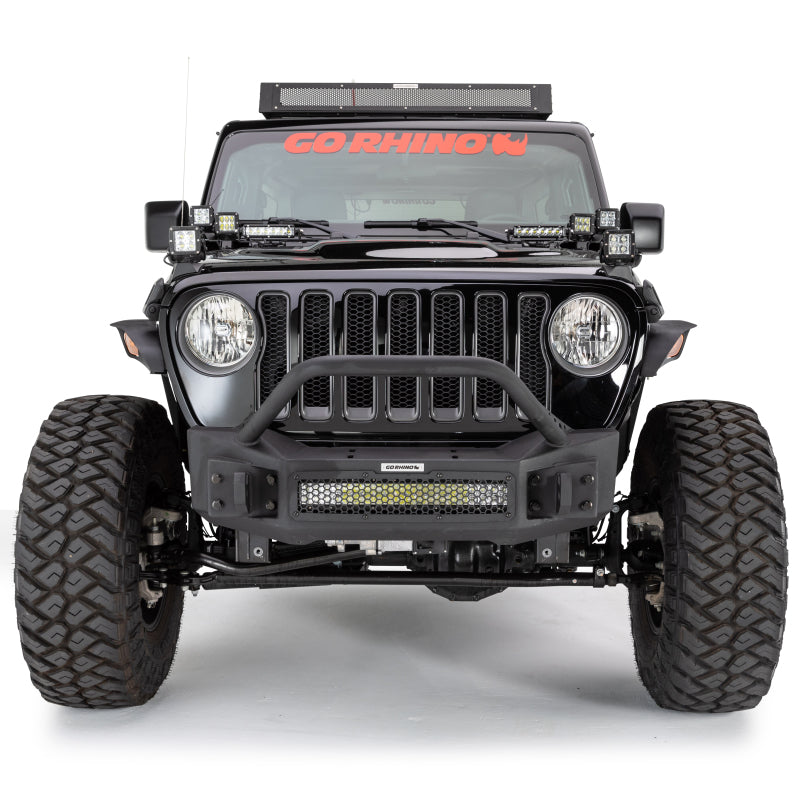 Go Rhino 07-20 Jeep Wrangler JL/JLU/JK/JKU/Gladiator JT Rockline Front Stubby Bumper w/ Overrider 331101T