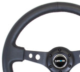 NRG Reinforced Steering Wheel (350mm / 3in. Deep) Blk Leather w/Blk Spoke & Circle Cutouts RST-006BK