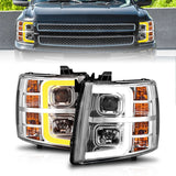 ANZO 2007-2013 Chevrolet Silverado 1500 Projector w/ Light Bar Chrome Housing w/ Sequential 111546