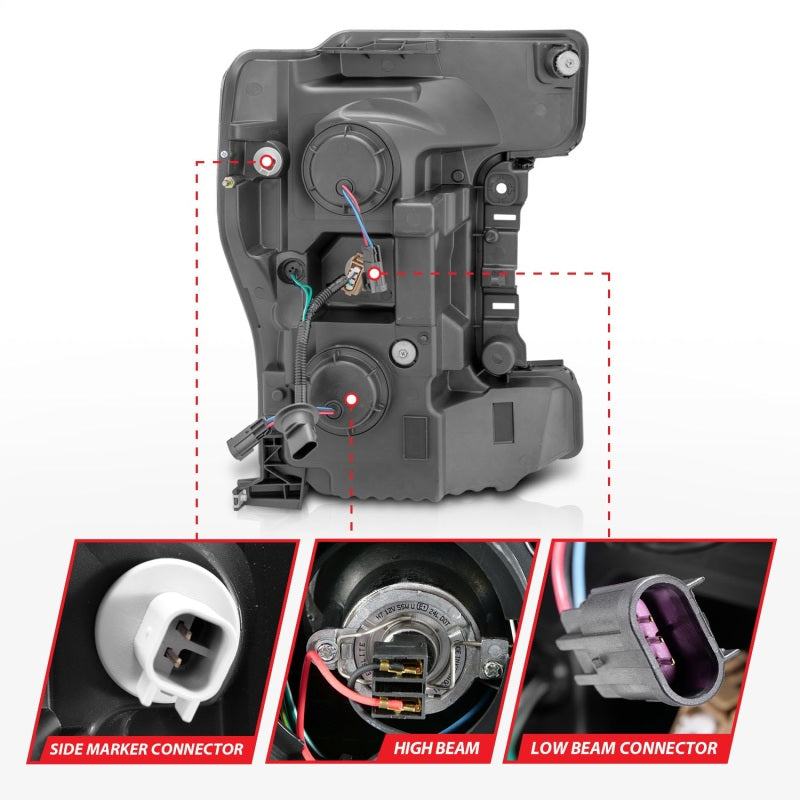 ANZO LED Headlights 17-18 Ford F-250 Super Duty Plank-Style L.E.D. Headlight Black (Pair) 111388