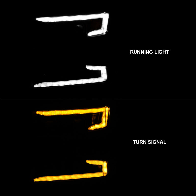 ANZO 19-22 Chevrolet Silverado 1500 LED Proj HL w/Lgt Bar SwBk Seq. Blk w/In. Light - Driver Side ON 111566-L