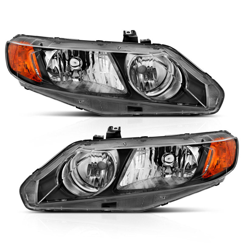 ANZO 2006-2011 Honda Civic 4 Door Crystal Headlight Black Amber (OE Replacement) 121547