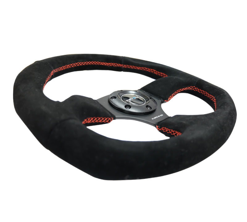 NRG Reinforced Steering Wheel (320mm Horizontal / 330mm Vertical) Suede w/Red Stitch RST-009S-RS