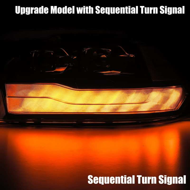AlphaRex 09-18 Dodge Ram 1500HD LUXX LED Proj Headlights Plnk Style Blk w/Activ Light/Seq Signal/DRL 880539