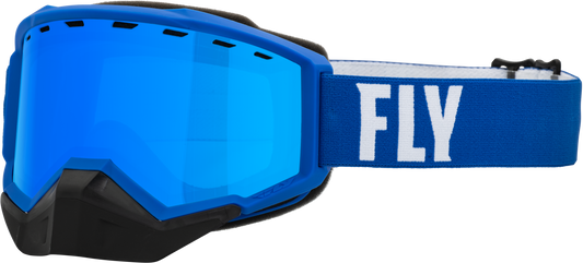 FLY RACING Focus Snow Goggle Blue/White W/ Sky Blue Mirror/Blue Lens 37-50081
