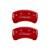 MGP 4 Caliper Covers Engraved Front & Rear Cursive/Charger Red finish silver ch 12181SCHSRD