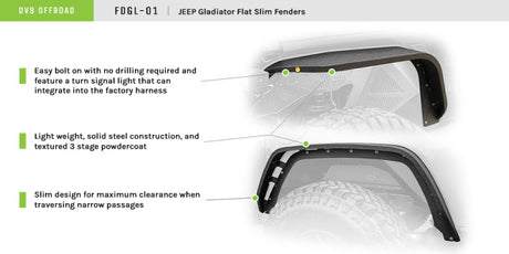 DV8 Offroad 2019+ Jeep Gladiator Fat Slim Fenders FDGL-01
