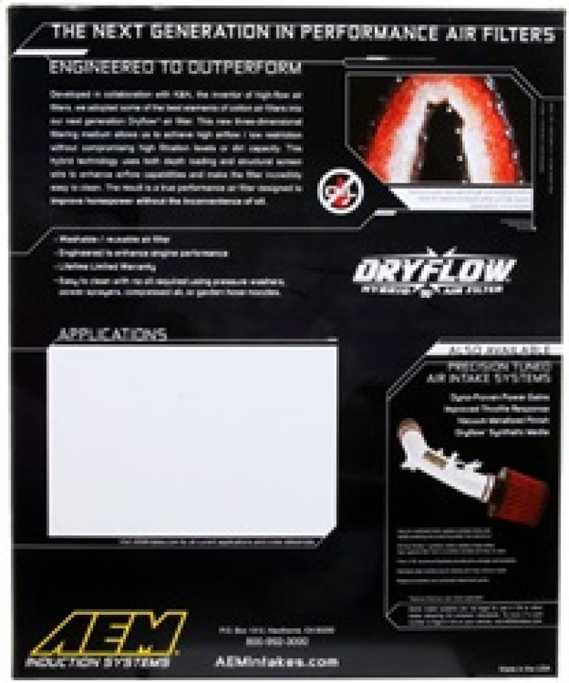 AEM 11 Dodge Challenger/Charger/300C 14.438in O/S L x 9.125in O/S W x 1.75in H DryFlow Air Filter 28-20460