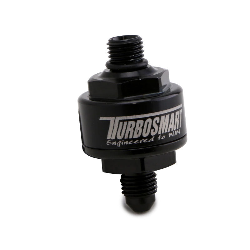 Turbosmart Billet Turbo Oil Feed Filter w/ 44 Micron Pleated Disc AN-4 Male to AN-4 ORB- Black TS-0804-1003