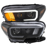 ANZO 2016-2017 Toyota Tacoma Projector Headlights w/ Plank Style Design Black/Amber w/ DRL 111379